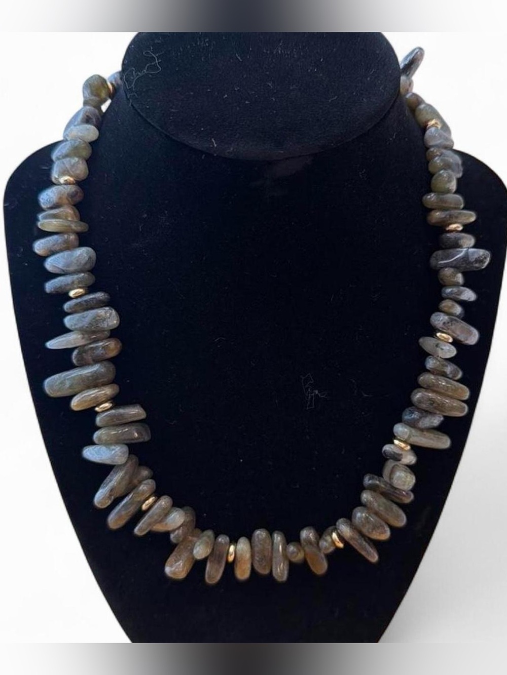 Labradorite Chip Necklace with Gold Accents - Elegant Women’s Jewelry